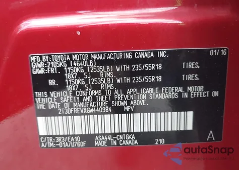 2016 Toyota Rav4 Limited from USA, damaged, VIN 2T3DFREVXGW440984